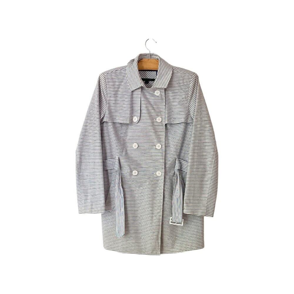Tommy Hilfiger Women' s Seersucker Double Breasted Knee Length Trench Coat Sz M